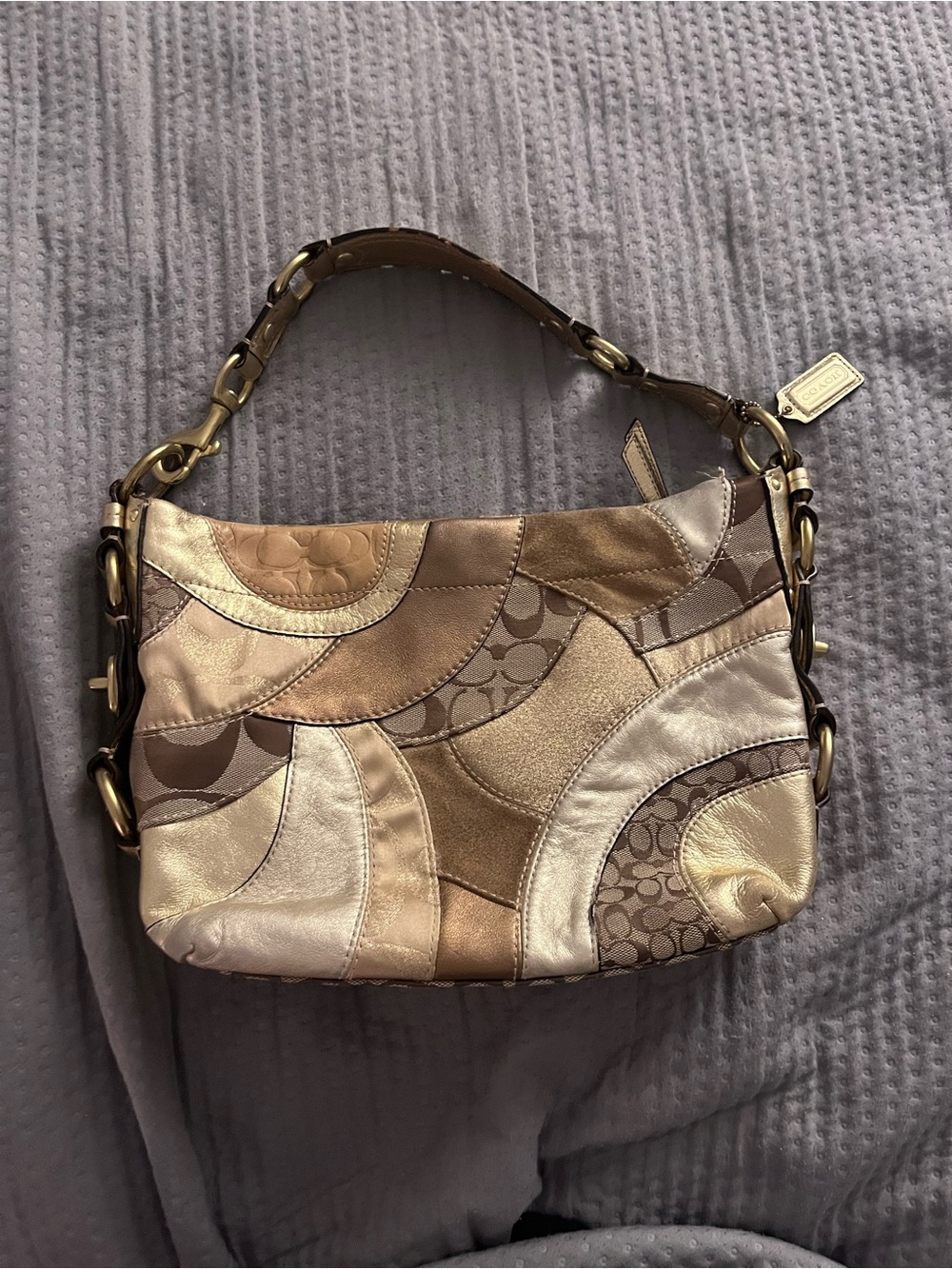 Coach Metallic Patchwork Hobo Bag in Champagne and Gold